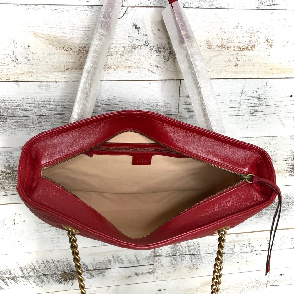 Gucci Red Quilted Medium Marmont Tote 524578 Bag - Picture 7 of 16